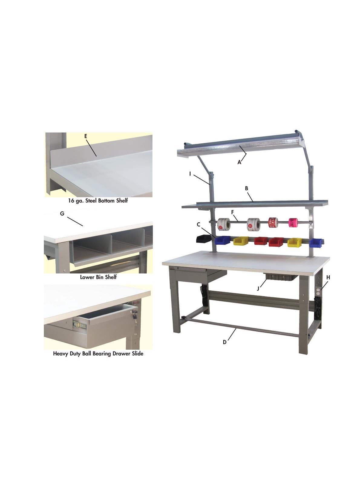5,000 LB. CAPACITY KENNEDY SERIES WORKBENCHES - WITH HEAVY LISSTATâ„¢ ESD TOP- Gray Top Color, 30 x 96" Size DxL HKD3096-GY, Workbench, work benches, bench, shipping table, table, work table, workstation, work station